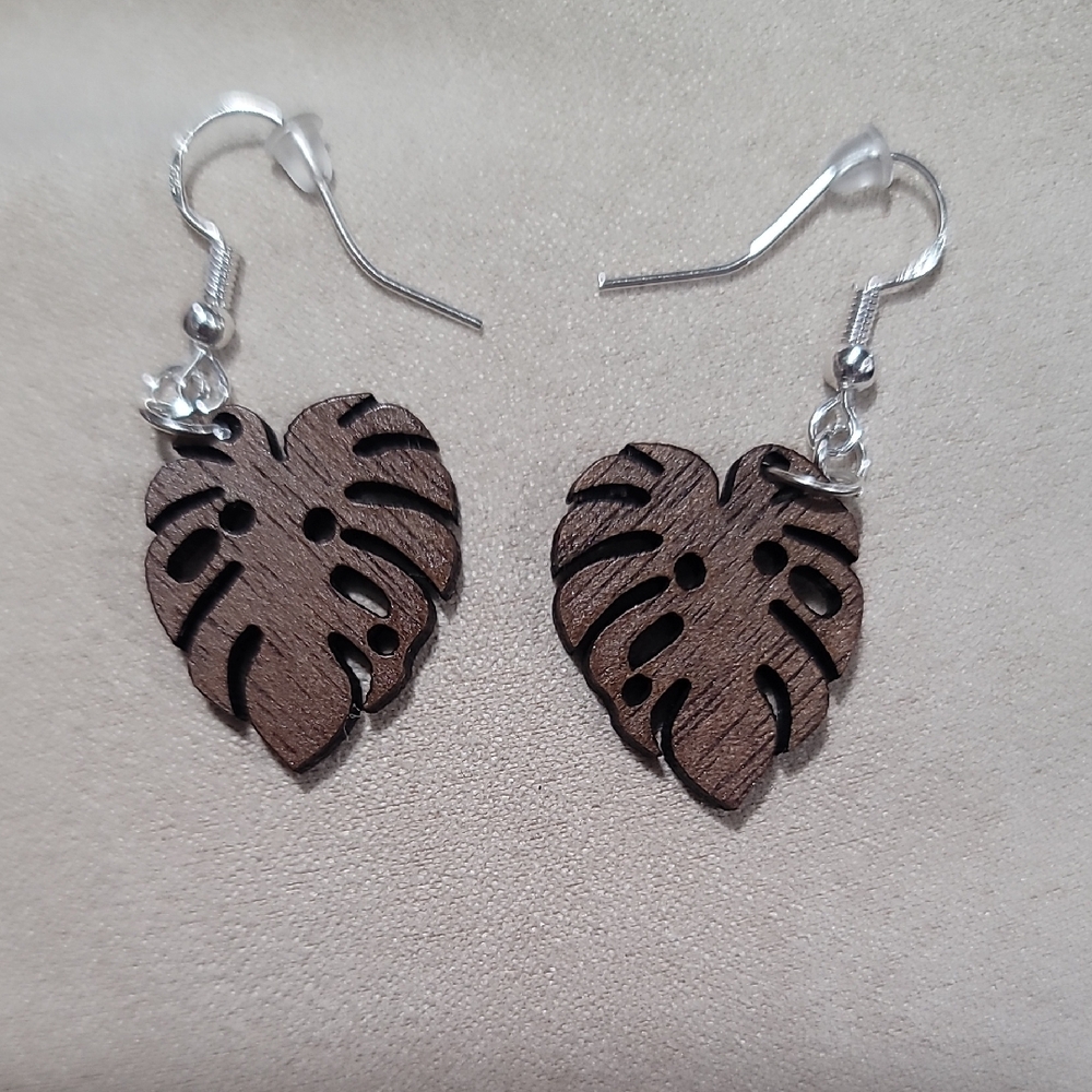Monstera Leaf, Wooden Earrings